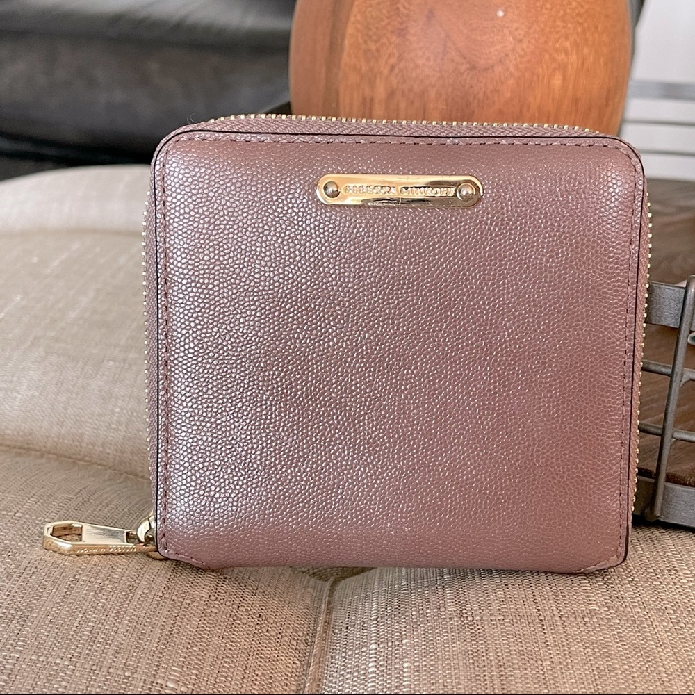 Rebecca Minkoff Small Zip Leather Wallet Dusky Pink Mauve with Gold Accents